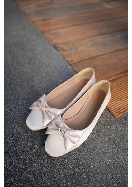 Begonia Nude Taşlı Fiyonk Detaylı Özel Dikişli Kadın Babet modelleri