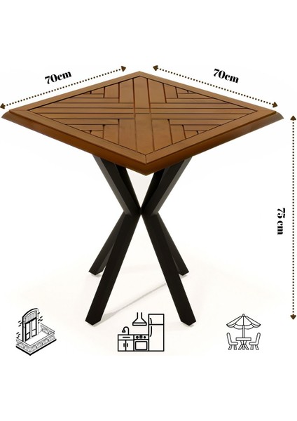 Vexillum Iç Mekan Dış Mekan Ahşap Yemek Masası, 70x70x75 Metal Ayak | Mutfak Masası | Balkon Masası | Bahçe Masası | Piknik Masası | Ağaç Masa | Ceviz - Açık Meşe - Naturel