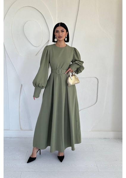 Balon Kollu Kemerli Elbise