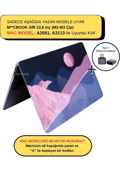 Macbook Air Kılıf 13.6 inç M2-M3, WaveLayers-01NL (TouchID'li Air M2-M3 13.6") A2681 A3113 ile Uyumlu