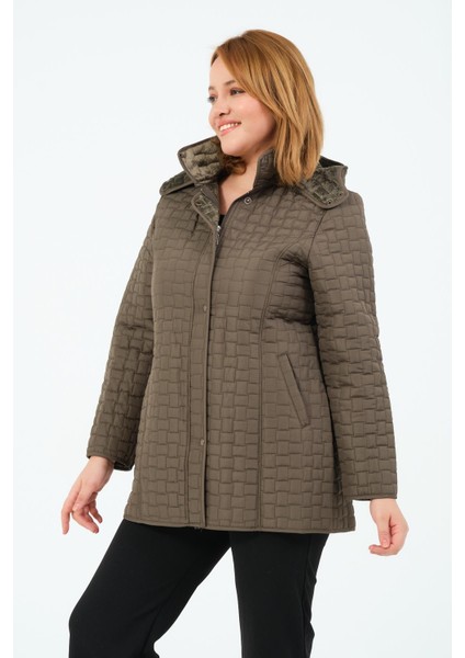 Okşan Büyük Beden Kadın Içi Tüylü Kapitone Mont