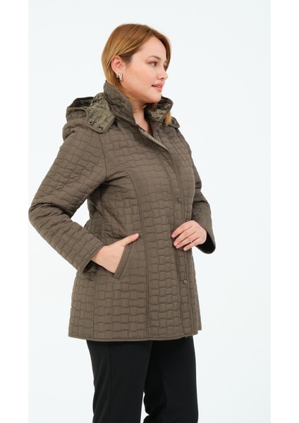 Okşan Büyük Beden Kadın Içi Tüylü Kapitone Mont modelleri