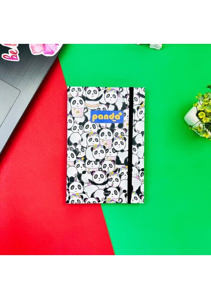 Panda Pattern Tasarım Lastikli Çizgisiz Defter