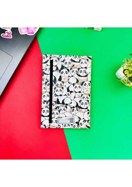 Panda Pattern Tasarım Lastikli Çizgisiz Defter