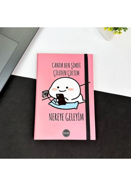 Çileden Çıktım Tasarımlı Özel Kutulu Sekreterlik Lastikli Defter ve Kalemlik Set fiyatları