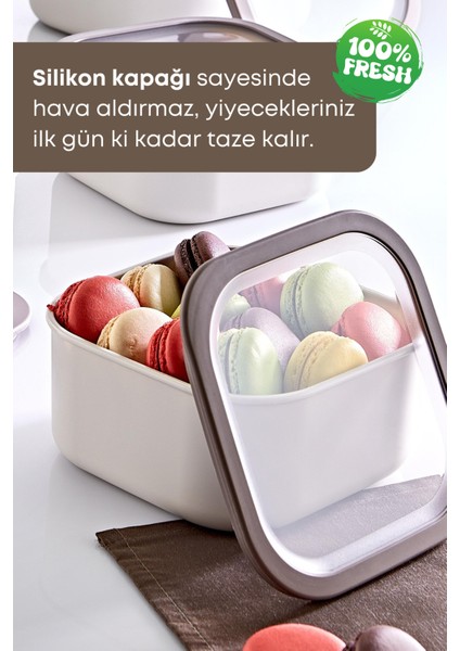2 Adet Sızdırmaz Erzak Saklama Kabı 1,1 Lt.+2 Lt. Bej-Mikrodalga Girebilen Saklama Kabı