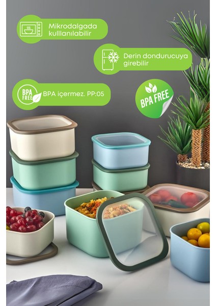2 Adet Sızdırmaz Erzak Saklama Kabı 1,1 Lt.+2 Lt. Bej-Mikrodalga Girebilen Saklama Kabı