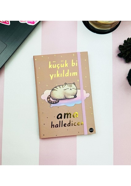 Küçük Bi Yıkıldım V2 Kedi Tasarım Lastikli Çizgisiz Defter