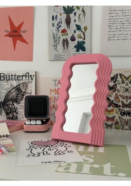 Pembe Zikzak Desen Makyaj Aynası