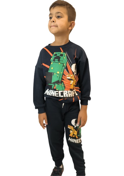 Erkek Çocuk 3 Iplik Şardonsuz Minecraft Baskılı Günlük Takım
