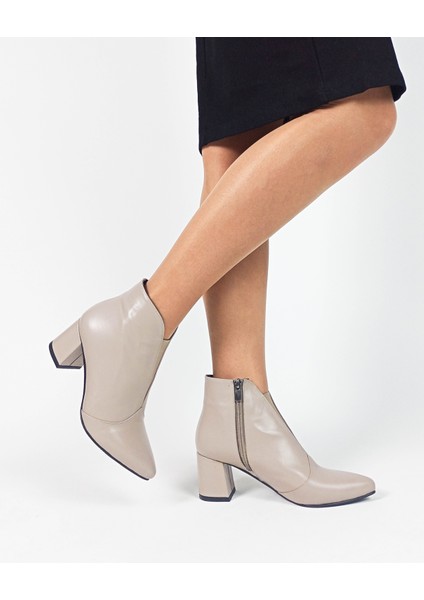 Hakiki Deri Vizon Renk Kalın Topuk Fermuarlı Kadın Bot fırsatları