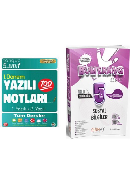 5. Sınıf Yazılı Notları 1. Dönem 1 ve 2. Yazılı 2025 - Günay Yayınları 5. Sınıf Sosyal Bilgiler Bumerang Etkinlikli Akıllı Defter Kitap