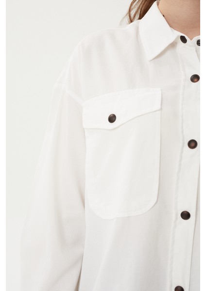 Bg 824 Çift Cepli Çıtçıtlı Ince Fitilli Oversize Kadın Kadife Gömlek modelleri