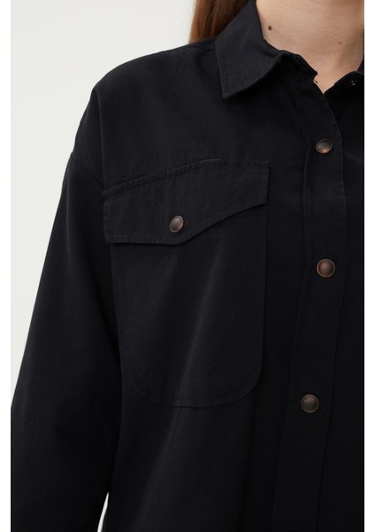 Bg 824 Çift Cepli Çıtçıtlı Ince Fitilli Oversize Kadın Kadife Gömlek modelleri