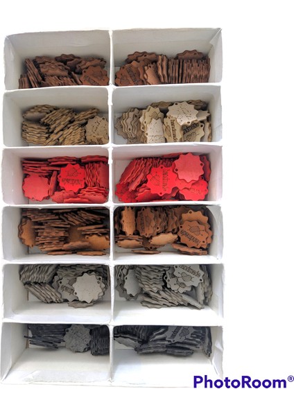 12 Adet Renkli Handmade Yazılı Deri Etiket Yuvarlak Yıldız Model