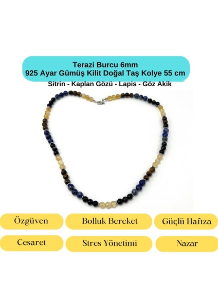 Sertifikalı Terazi Burcu 6mm 925 Ayar Gümüş Doğal Taş Kolye 55 cm indirimleri