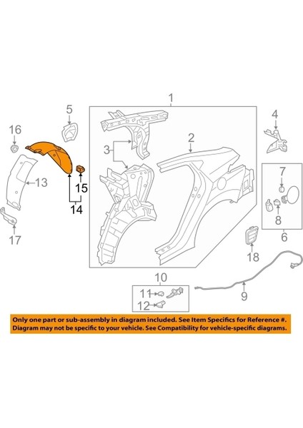 Çamurluk Davlumbazı Elantra Arka 11-13 Arka Sağ (Oem No: 86822-3X100)