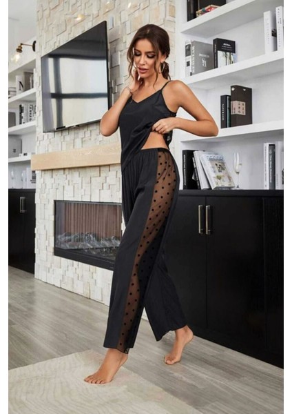 Ayod Kadın Askılı Pijama Takımı Bambu Tül Detaylı