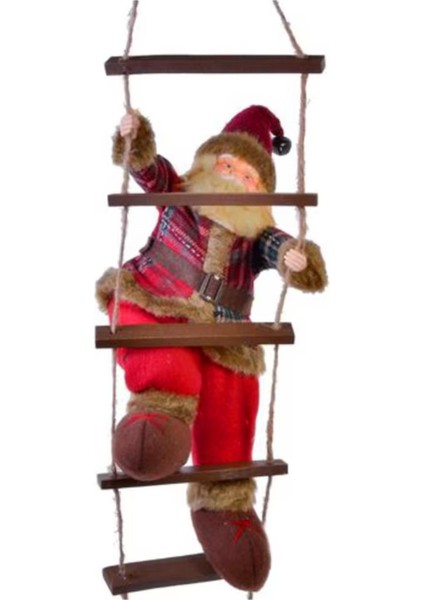 Yılbaşı Süsü Ahşap Merdivenli Noel Baba Figür Büyük Boy 40 Cm - Merdiven İle 78 Cm