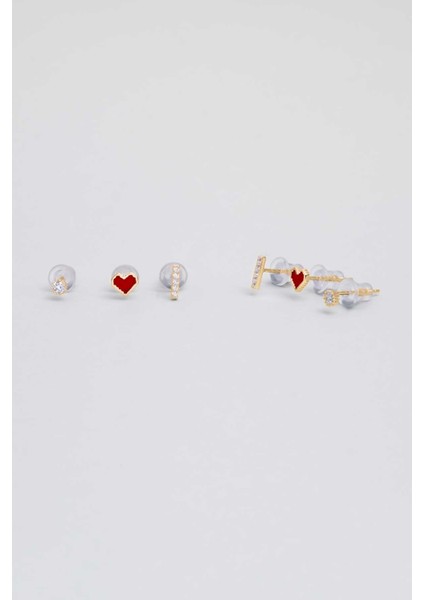 Kalp Düşü 18 Ayar Sarı Altın Kaplama Gümüş Çoklu Küpe