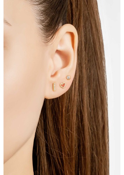 Kalp Düşü 18 Ayar Sarı Altın Kaplama Gümüş Çoklu Küpe modelleri