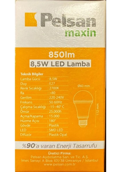 8,5 Watt LED Ampul-Sarı Işık