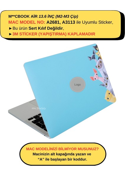 Macbook Air M2-M3 Kılıf 13.6inç Yapıştırma Sticker Koruyucu Kaplama Animal03 A2681 A3113 ile Uyumlu fiyatları