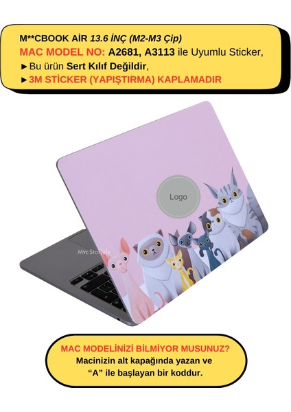 Macbook Air M2-M3 Kılıf 13.6inç Yapıştırma Sticker Koruyucu Kaplama Animal03 A2681 A3113 ile Uyumlu