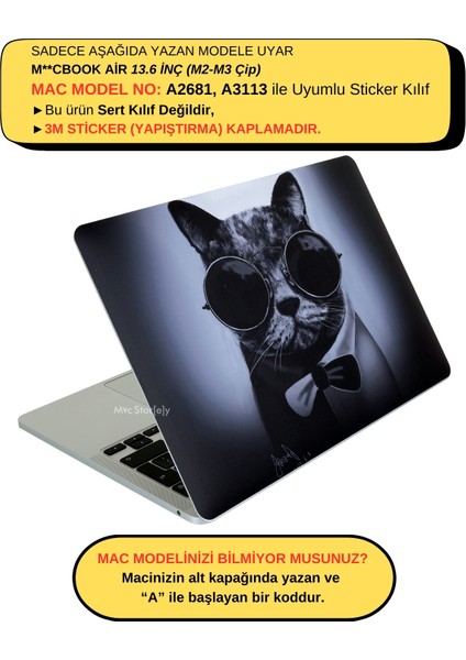Macbook Air 13.6inç M2-M3, Kılıf Yapıştırma Sticker Laptop Kaplama Cat01NL A2681 A3113 ile Uyumlu