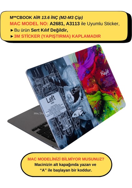 Macbook Air M2-M3 Kılıf 13.6inç Sticker Yapıştırma Koruyucu Kaplama BrainNL A2681 A3113 ile Uyumlu