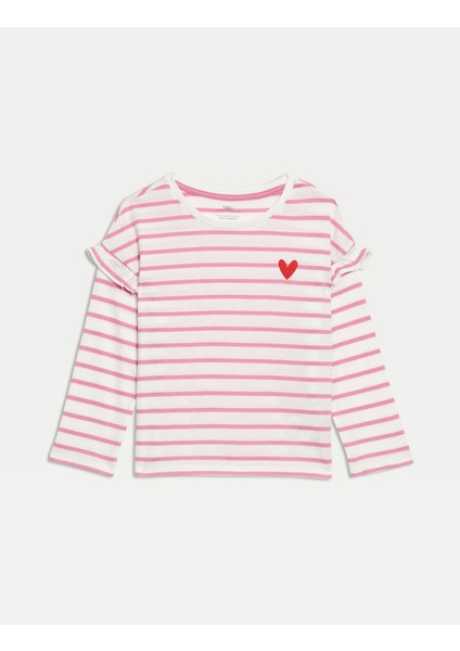 Saf Pamuklu Çizgili Sweatshirt
