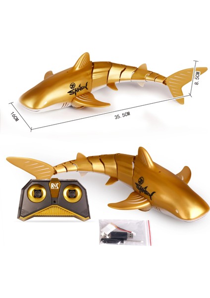 USB Şarj Edilebilir Kumandalı Çift Motorlu Suda Yüzebilen Gold Renk Balina Köpek Balığı Oyuncak fiyatları