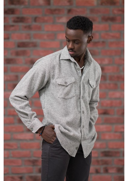 Oversize (Bol Kesim) Balıksırtı Desenli Çift Cepli Oduncu Gömlek fiyatları