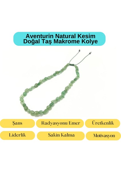 Yıldız Doğal Taş Sertifikalı Aventurin Natural Kesim Makrome Doğal Taş Kolye Ayarlanabilir Ölçü