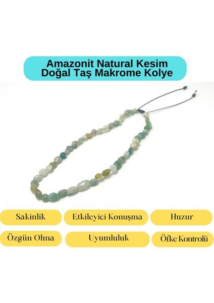 Yıldız Doğal Taş Sertifikalı Amazonit Natural Kesim Makrome Doğal Taş Kolye Ayarlanabilir Ölçü