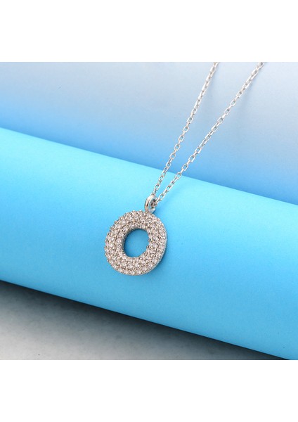 925 Ayar Gümüş Pırlanta Taşlı O Harfli Inci Kolye