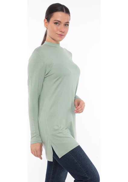 Viskon Dik Yaka Tunik-Mint Yeşili fiyatları