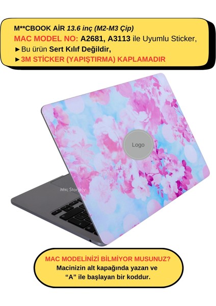 Macbook Air M2-M3 Kılıf 13.6inç Flower03 Yapıştırma Sticker Kaplama Koruyucu A2681 A3113 ile Uyumlu