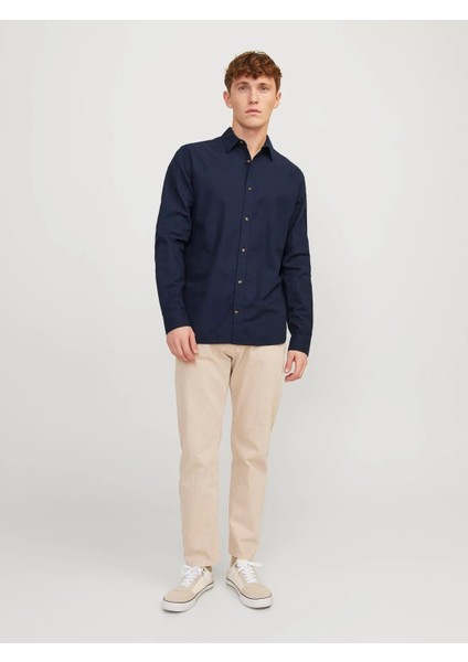 Jack & Jones Jjesummer Erkek Keten Gömlek Lacivert 12248384 V1