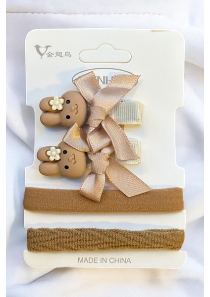 Çocuk Karakterli 2 Adet Pens 2 Adet Lastik Toka Seti