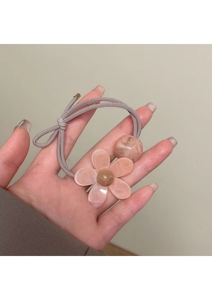 Kadın Akrilik At Kuyruğu Çiçek Figürlü Lastikli Toka