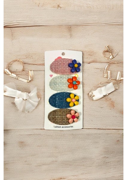 Çocuk 4 Adet Papatya Figürlü 5,5 cm Çıtçıt Toka