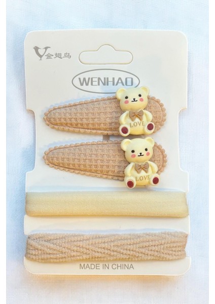 Çocuk Karakterli 2 Adet Pens 2 Adet Lastik Toka Seti