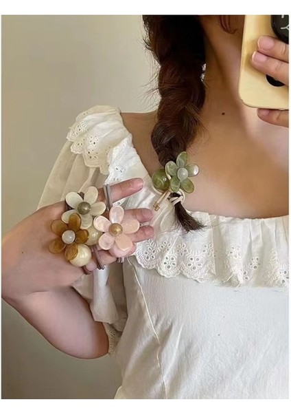 Kadın Akrilik At Kuyruğu Çiçek Figürlü Lastikli Toka