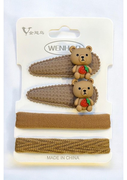 Çocuk Karakterli 2 Adet Pens 2 Adet Lastik Toka Seti