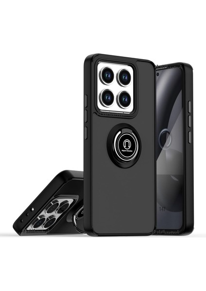MTK Moveteck Xiaomi Mi 14T Pro Kılıf Kamera Çevresi Çıkıntılı Korumalı Arkası Mat Buzlu Renkli Tuşlu Yüzüklü Standlı Military Tan
