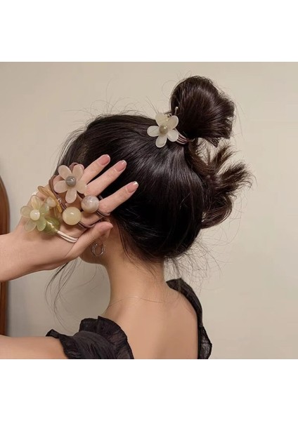 Kadın Akrilik At Kuyruğu Çiçek Figürlü Lastikli Toka