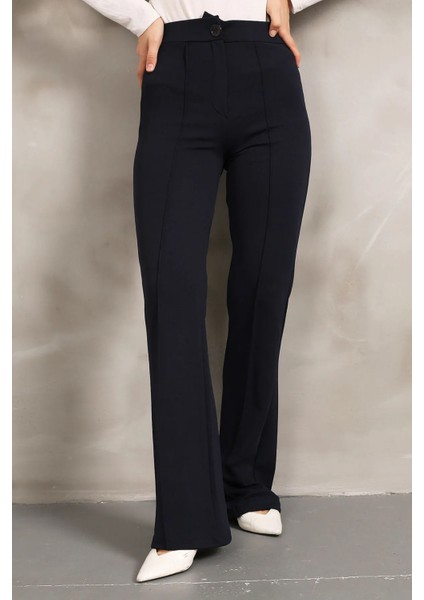 Luxwomen Düğmeli Yüksek Bel Çımalı Salaş Dabıl Kumaş Pantolon-Eşofman