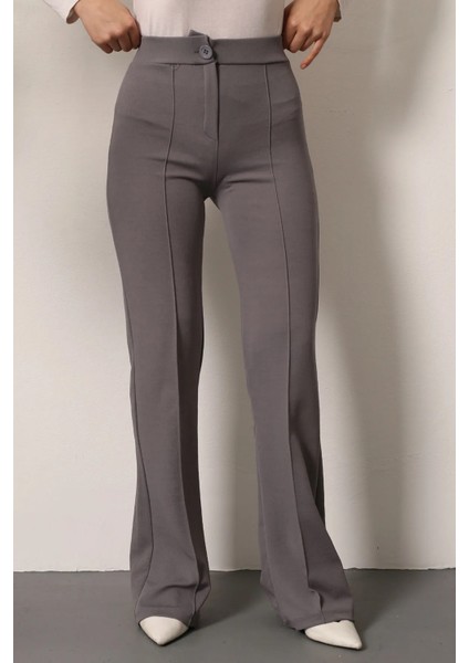 Luxwomen Düğmeli Yüksek Bel Çımalı Salaş Dabıl Kumaş Pantolon-Eşofman