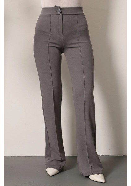 Luxwomen Düğmeli Yüksek Bel Çımalı Salaş Dabıl Kumaş Pantolon-Eşofman modelleri